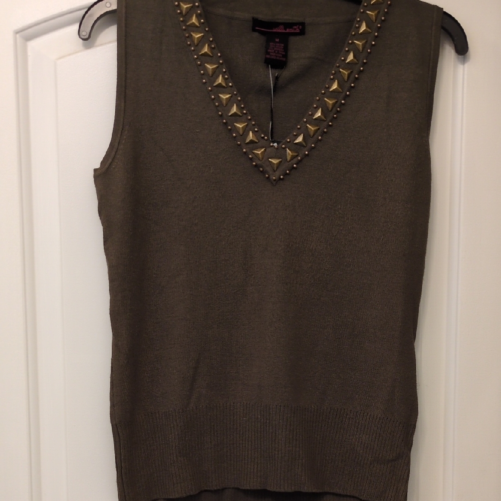 Willi Smith Olive Embellished Tank Top